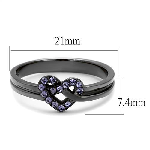 CJE2685 Wholesale Women's Stainless Steel IP Light Black Top Grade Crystal Light Amethyst Heart Ring
