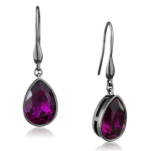 CJE2705 Wholesale Women&#39;s Stainless Steel IP Light Black Violet Rhinestone Tear Drop Earrings