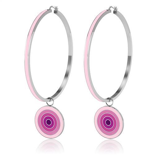 CJ620S Wholesale Pink Bull's Eye Stainless Steel Earrings
