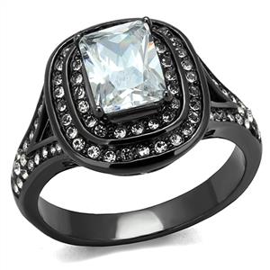 CJE2731 Wholesale Women&#39;s Stainless Steel IP Light Black Clear AAA Grade CZ Fashion Ring