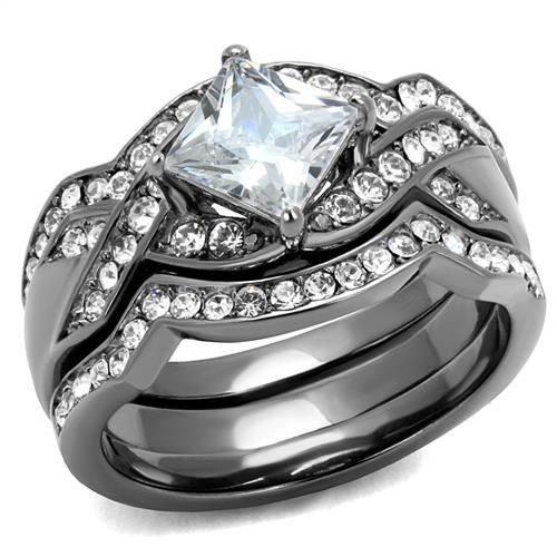 CJ2741 Wholesale Women's Stainless Steel IP Light Black AAA Grade CZ Clear Ring Set