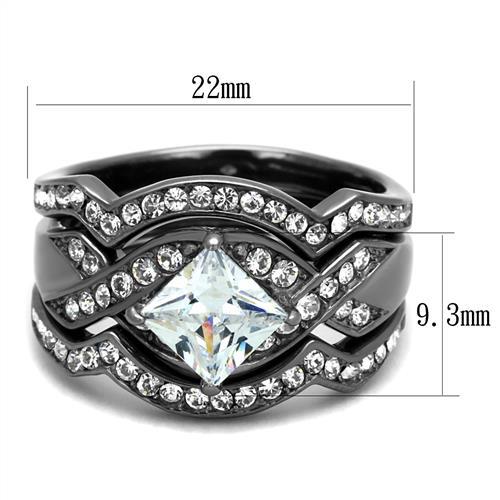 CJ2741 Wholesale Women's Stainless Steel IP Light Black AAA Grade CZ Clear Ring Set