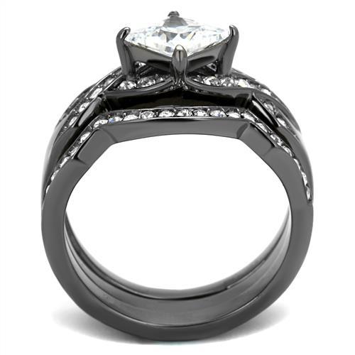 CJ2741 Wholesale Women's Stainless Steel IP Light Black AAA Grade CZ Clear Ring Set