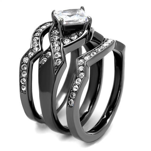 CJ2741 Wholesale Women's Stainless Steel IP Light Black AAA Grade CZ Clear Ring Set