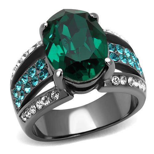 CJ2759 Wholesale Women's Stainless Steel IP Light Black Top Grade Crystal Emerald Ring