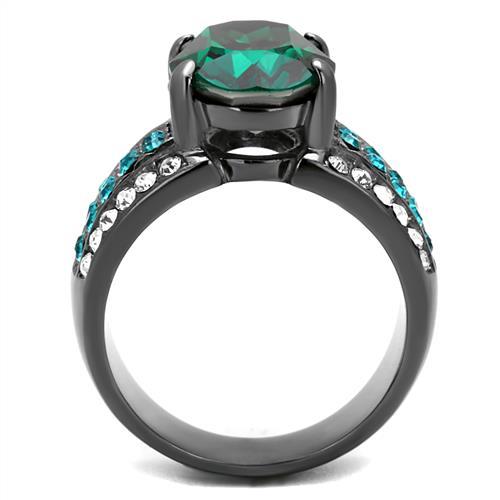CJ2759 Wholesale Women's Stainless Steel IP Light Black Top Grade Crystal Emerald Ring