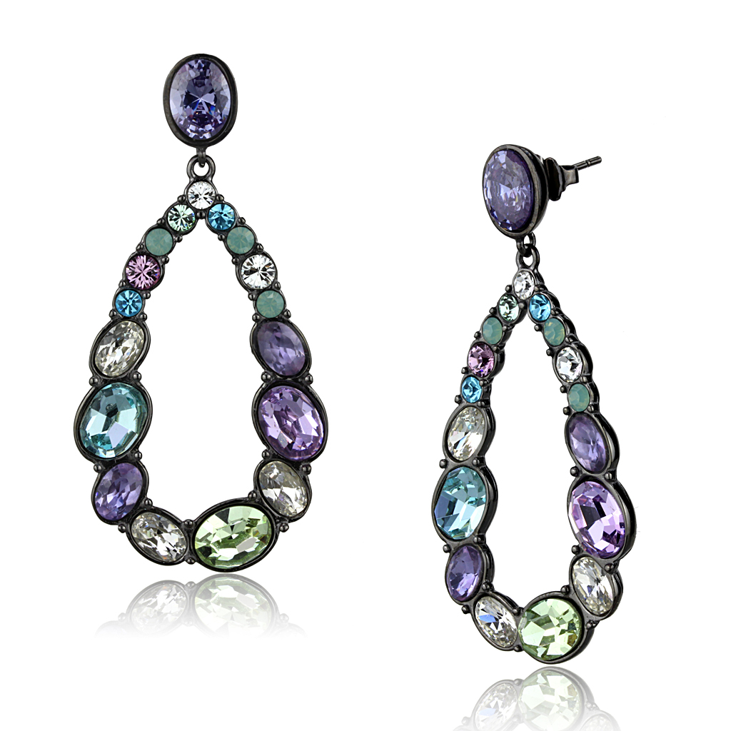 CJE2785 Multi Color CZ Stainless Steel IP Light Black AAA Grade CZ Earrings