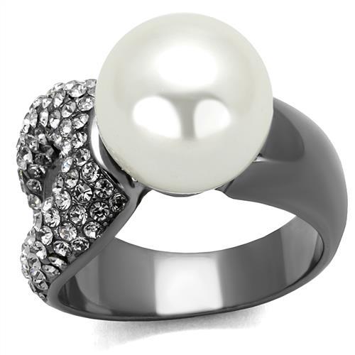 CJ2800 Wholesale Women&#39;s Stainless Steel IP Light Black Synthetic Pearl Ring