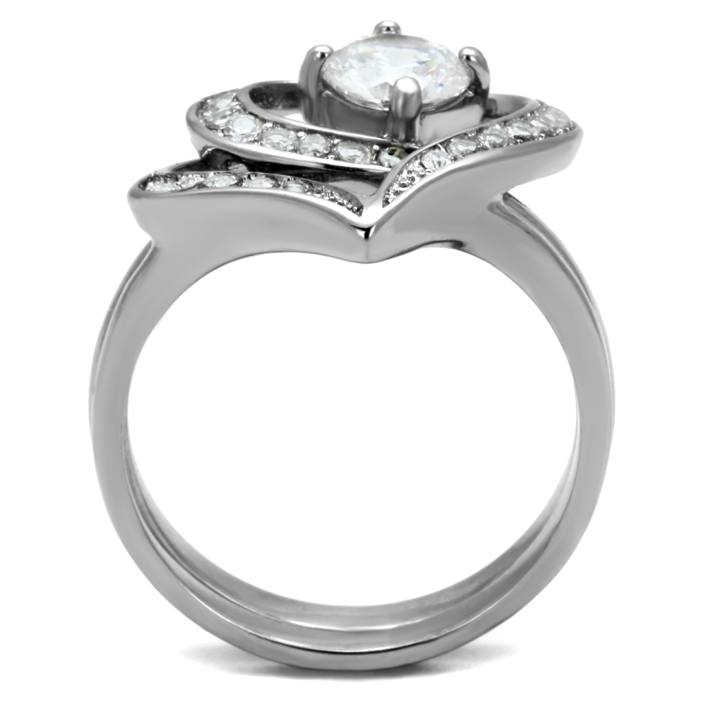 CJE2868 Stainless Steel AAA Grade CZ Heart Ring Set