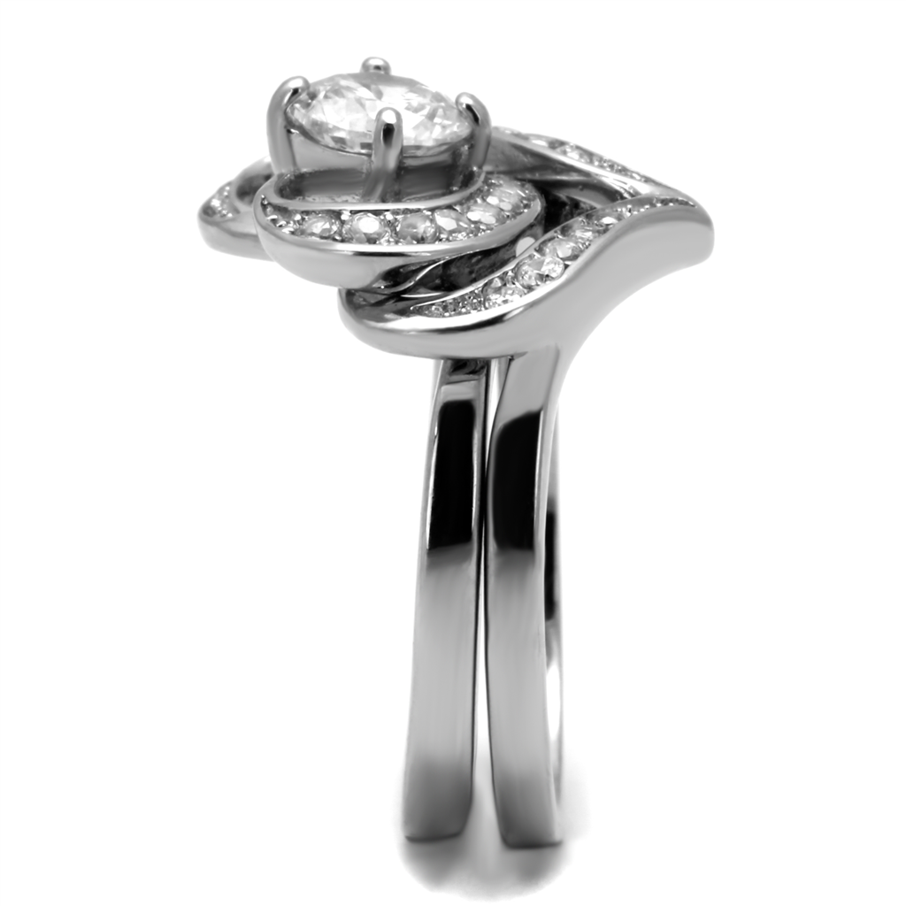 CJE2868 Stainless Steel AAA Grade CZ Heart Ring Set