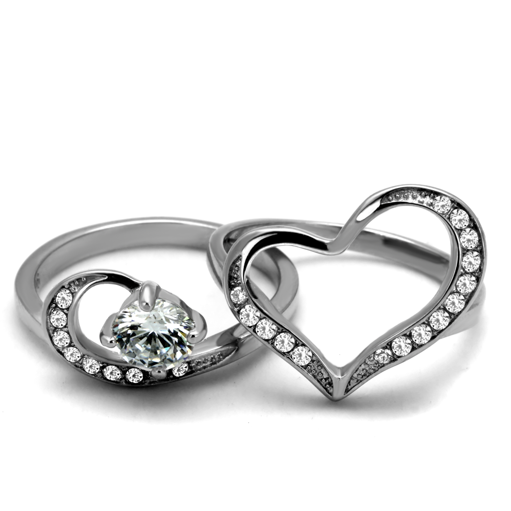 CJE2868 Stainless Steel AAA Grade CZ Heart Ring Set