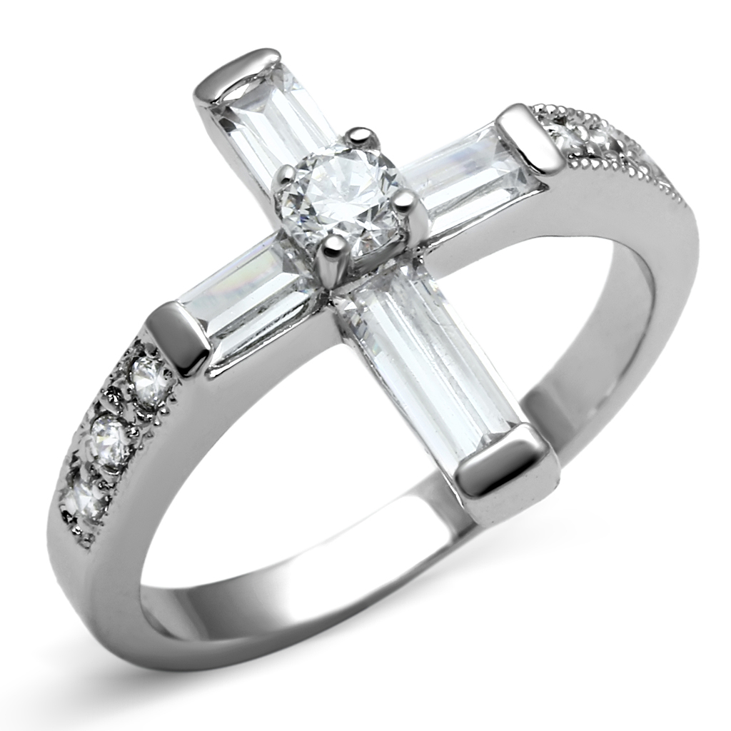 CJE2871 Wholesale Stainless Steel Clear CZ Cross Ring