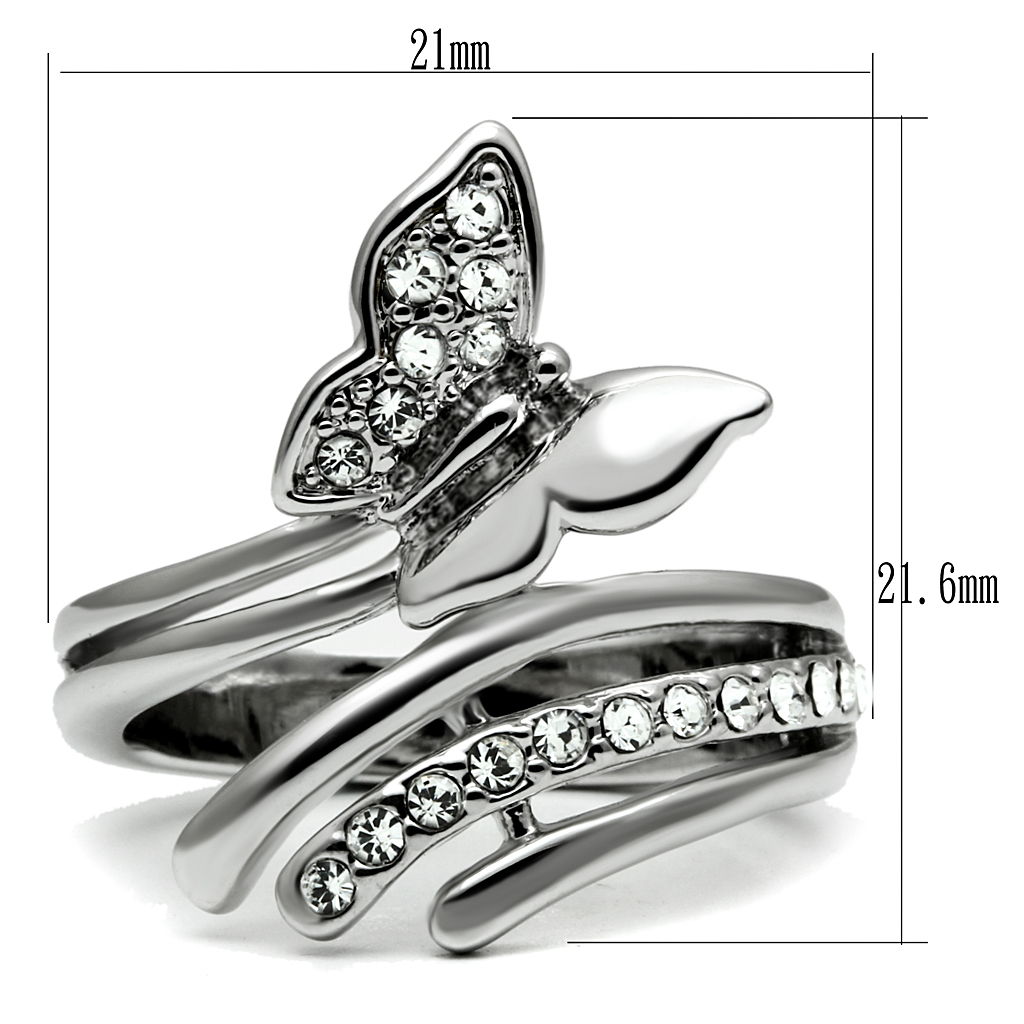 CJE2875 Stainless Steel Clear AAA Grade CZ Butterfly Ring