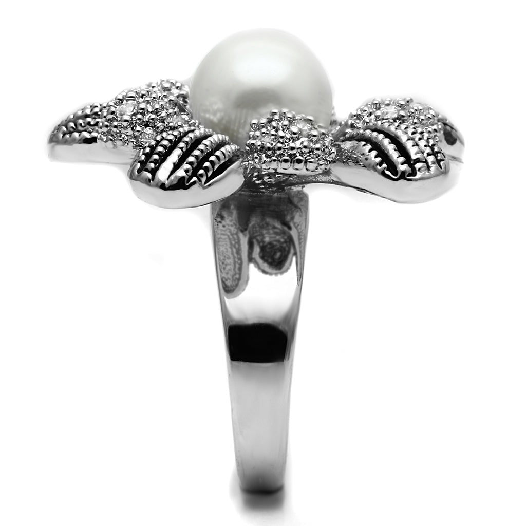 CJE2877 Wholesale Stainless Steel Floral White Pearl Ring