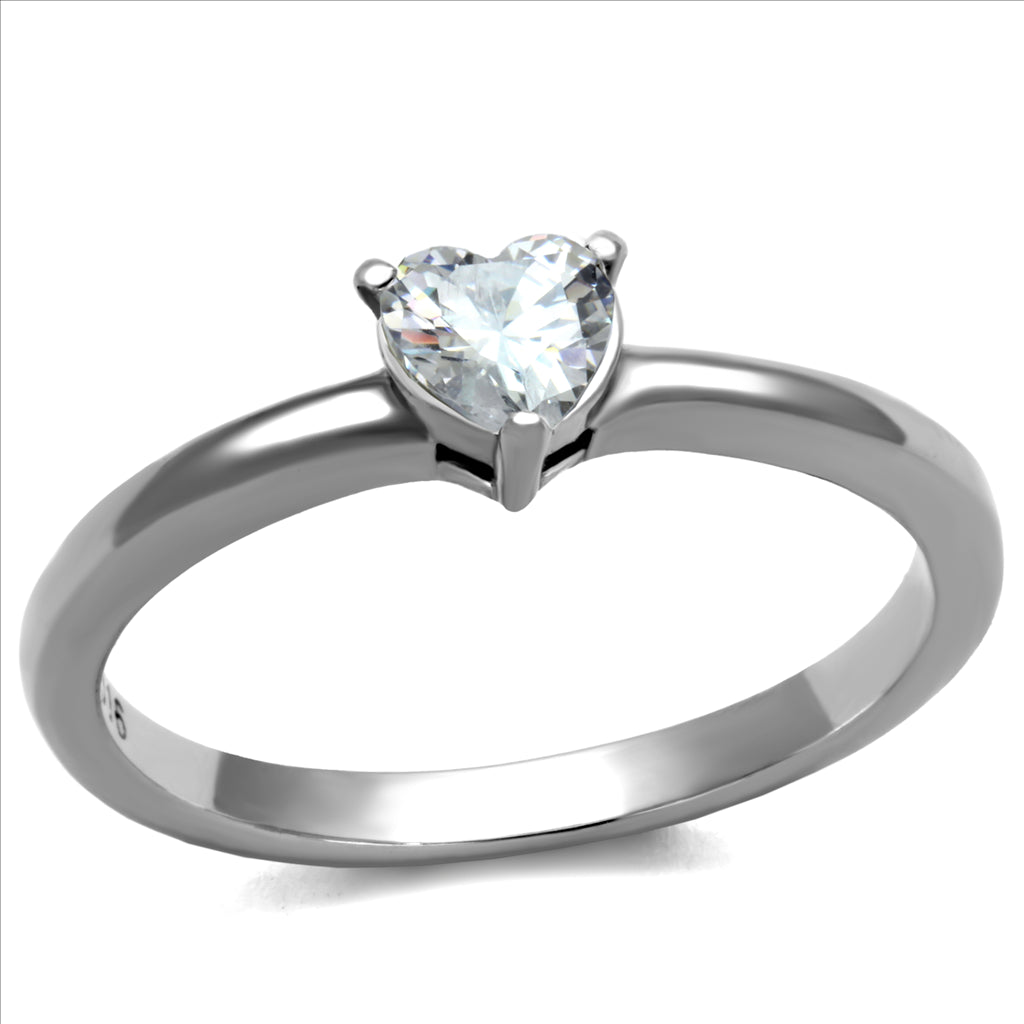 CJE2904 Wholesale Stainless Steel Clear CZ Heart Solitaire Minimal Ring