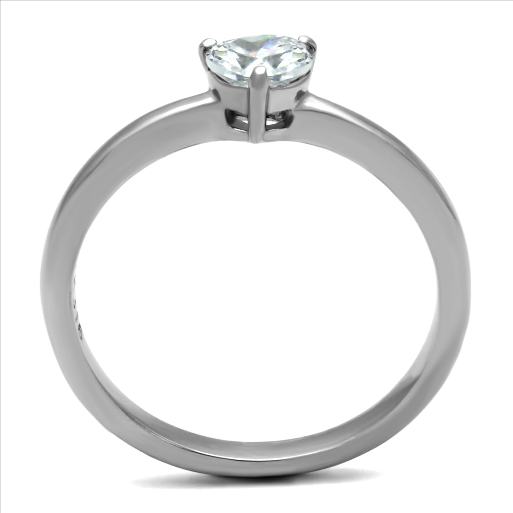 CJE2903 Women&#39;s Stainless Steel Round CZ Solitaire Minimal Engagement Ring