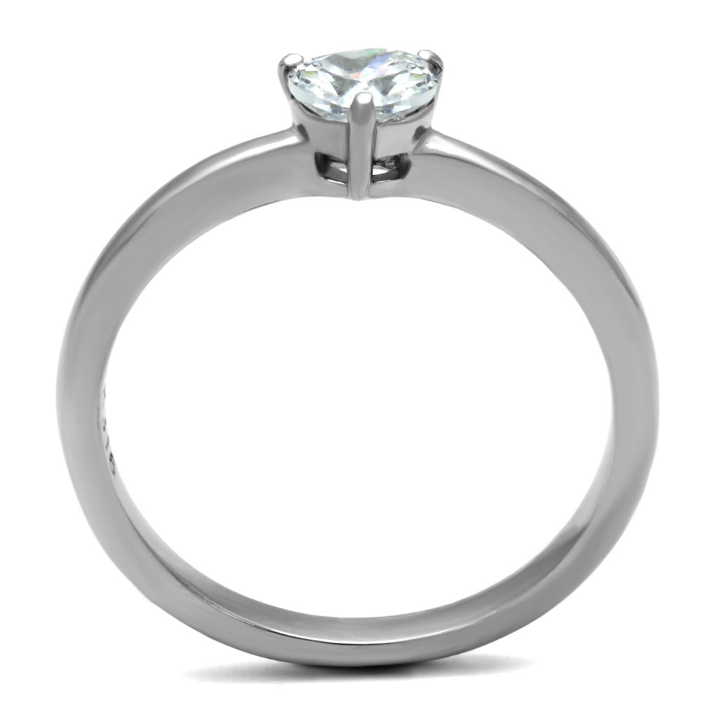 CJE2903 Women's Stainless Steel Round CZ Solitaire Minimal Engagement Ring