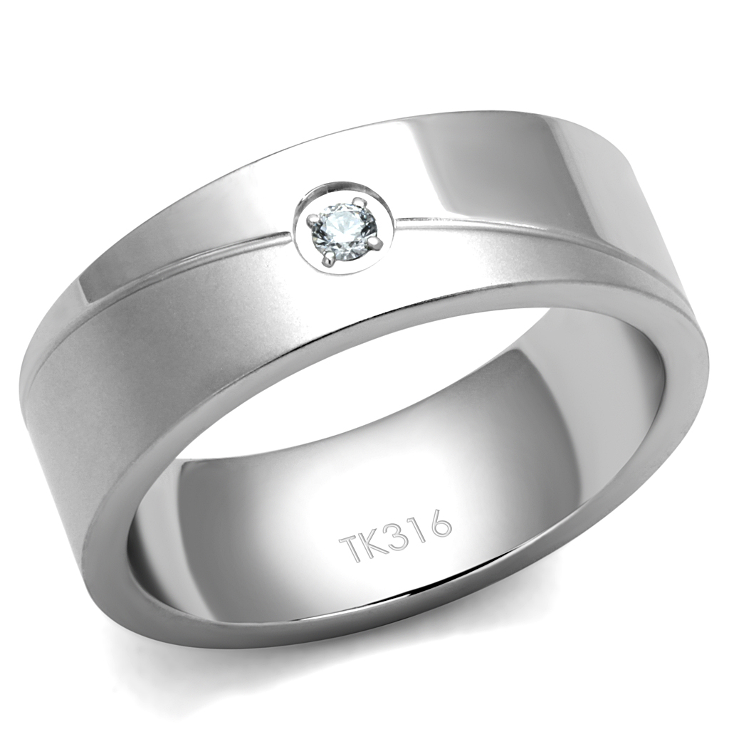 CJE2937 Wholesale Men's Stainless Steel Clear AAA Grade CZ Ring
