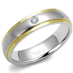 CJE2938 Wholesale Men's Stainless Steel Two-Tone IP Gold Clear AAA Grade CZ Ring