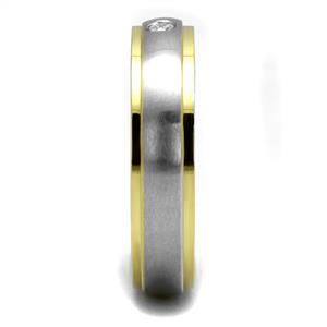 CJE2938 Wholesale Men's Stainless Steel Two-Tone IP Gold Clear AAA Grade CZ Ring