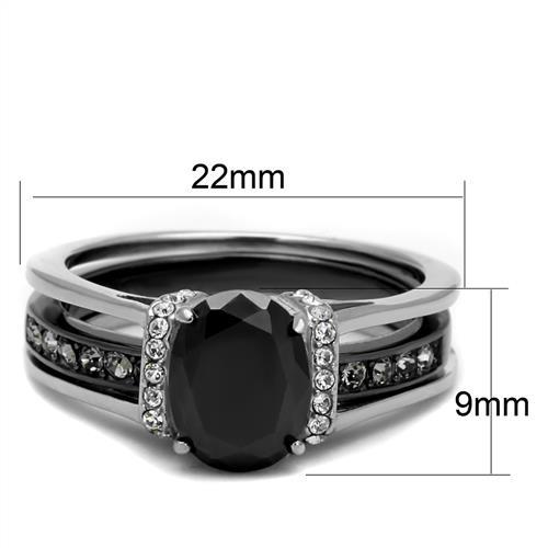 CJE2971 Wholesale Women's Stainless Steel Two-Tone IP Black Synthetic Jet Ring Set