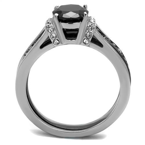 CJE2971 Wholesale Women's Stainless Steel Two-Tone IP Black Synthetic Jet Ring Set