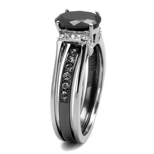 CJE2971 Wholesale Women's Stainless Steel Two-Tone IP Black Synthetic Jet Ring Set