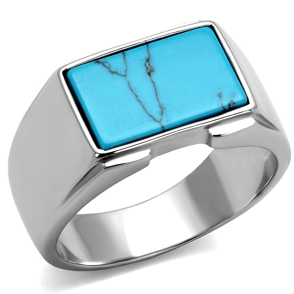 CJE3000 Wholesale Men's Stainless Steel Sea Blue Synthetic Imitation Amber Ring