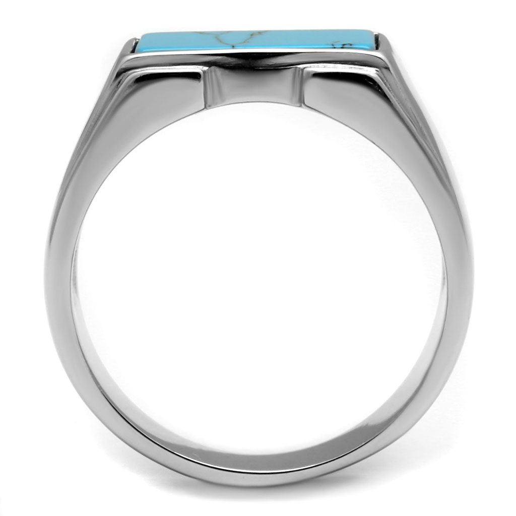 CJE3000 Wholesale Men's Stainless Steel Sea Blue Synthetic Imitation Amber Ring