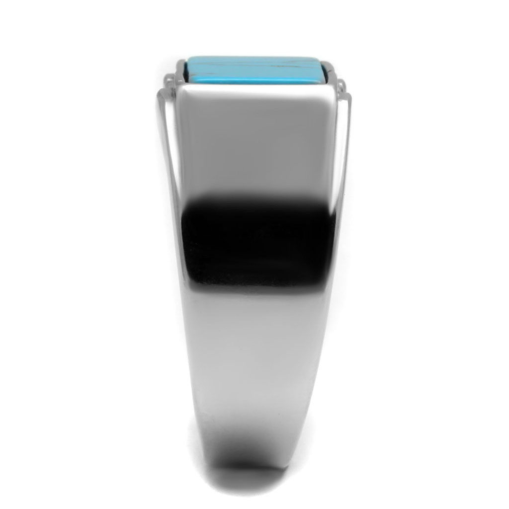 CJE3000 Wholesale Men's Stainless Steel Sea Blue Synthetic Imitation Amber Ring