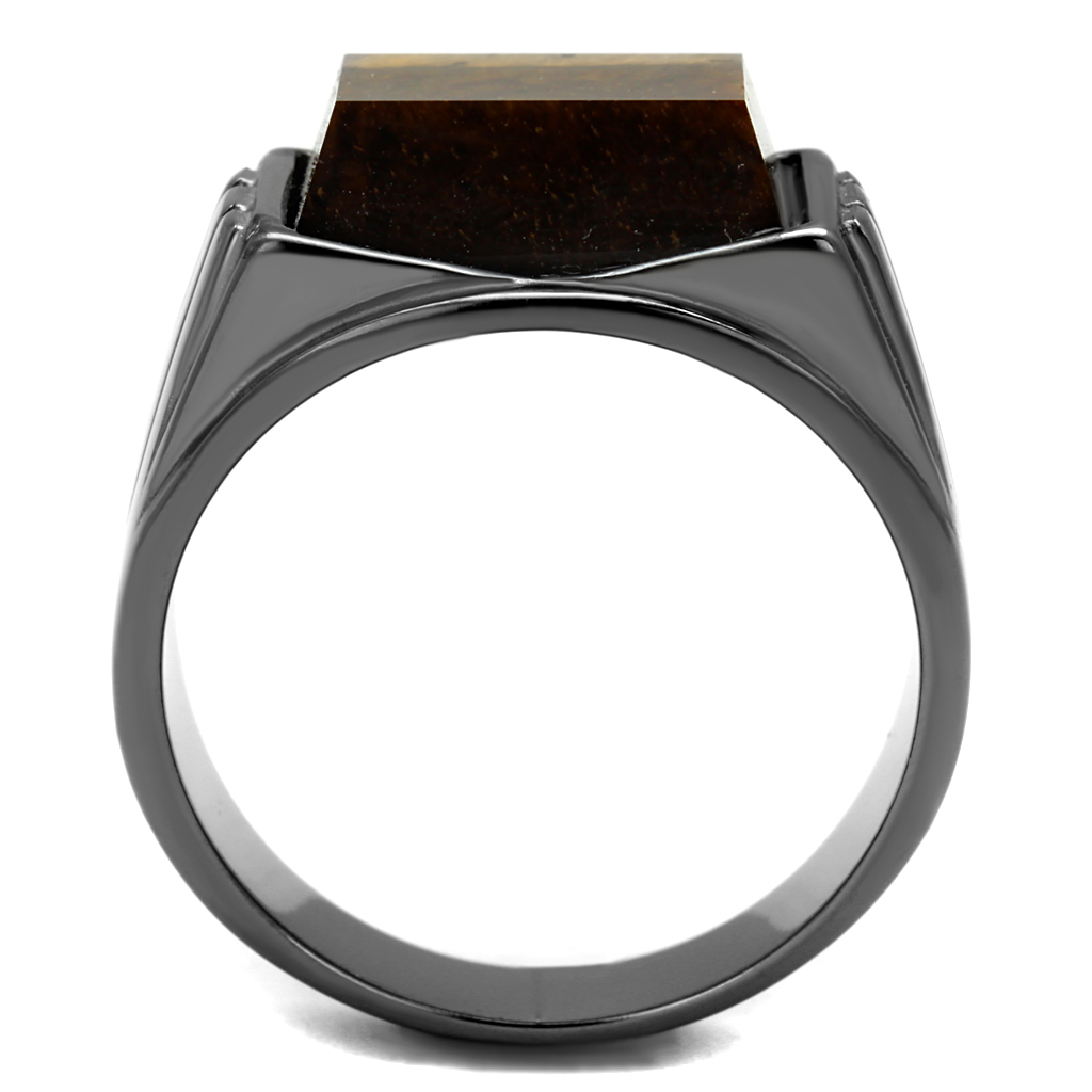 CJE3001 Wholesale Men's Stainless Steel IP Light Black Synthetic Tiger Eye Topaz Ring