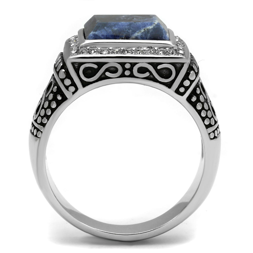 CJE3003 Wholesale Men's Stainless Steel Square Semi-Precious Sodalite Capri Blue Ring