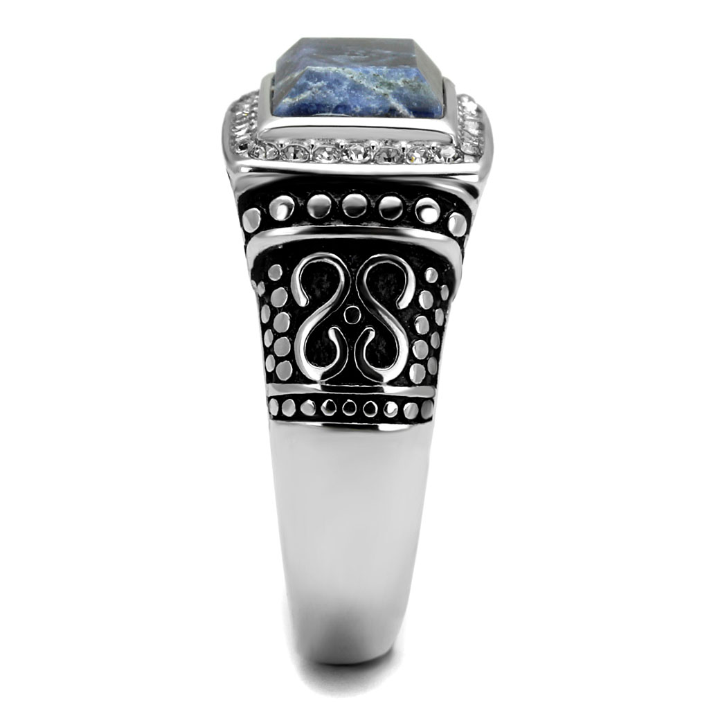 CJE3003 Wholesale Men's Stainless Steel Square Semi-Precious Sodalite Capri Blue Ring