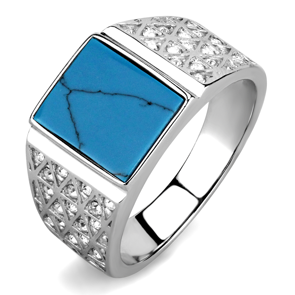 CJE3004 Wholesale Men's Stainless Steel Square Synthetic Turquoise Ring