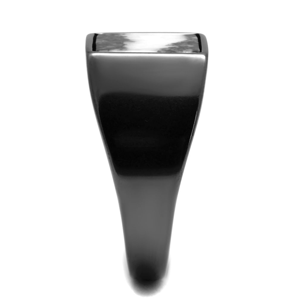 CJE3005 Wholesale Men's Stainless Steel IP Light Black Semi-Precious Zebra Jasper Square Gray Ring