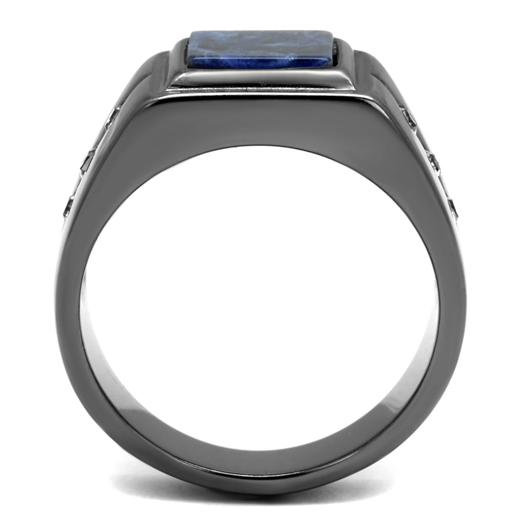 CJE3006 Wholesale Men's Stainless Steel IP Light Black Blue Sand Ring