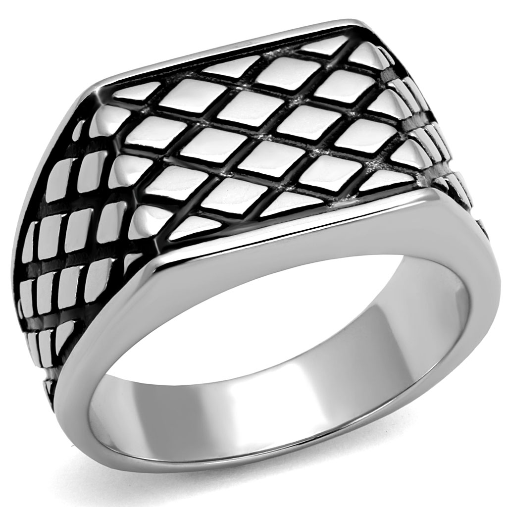 CJE3009 Wholesale Men's Stainless Steel Epoxy Jet Black Woven Detail Ring