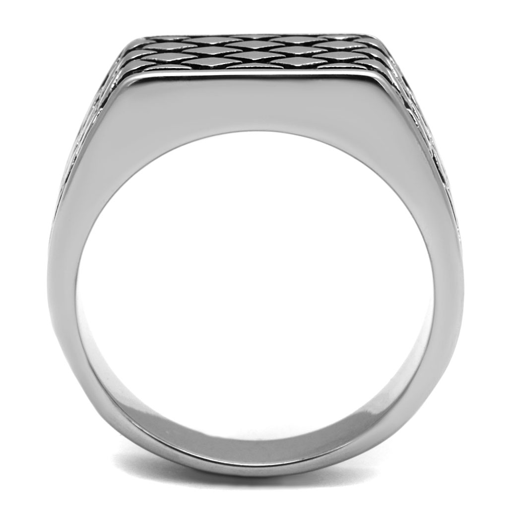 CJE3009 Wholesale Men's Stainless Steel Epoxy Jet Black Woven Detail Ring