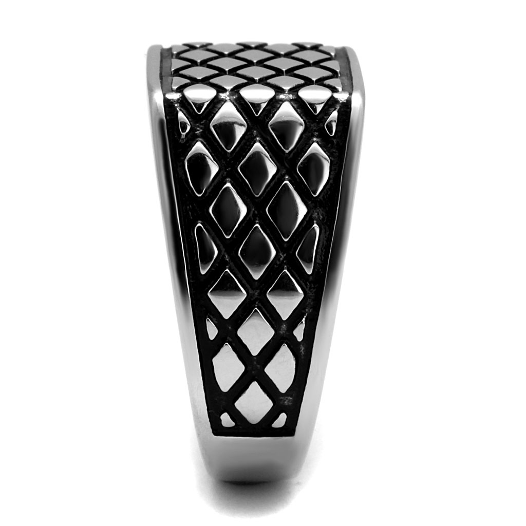 CJE3009 Wholesale Men's Stainless Steel Epoxy Jet Black Woven Detail Ring