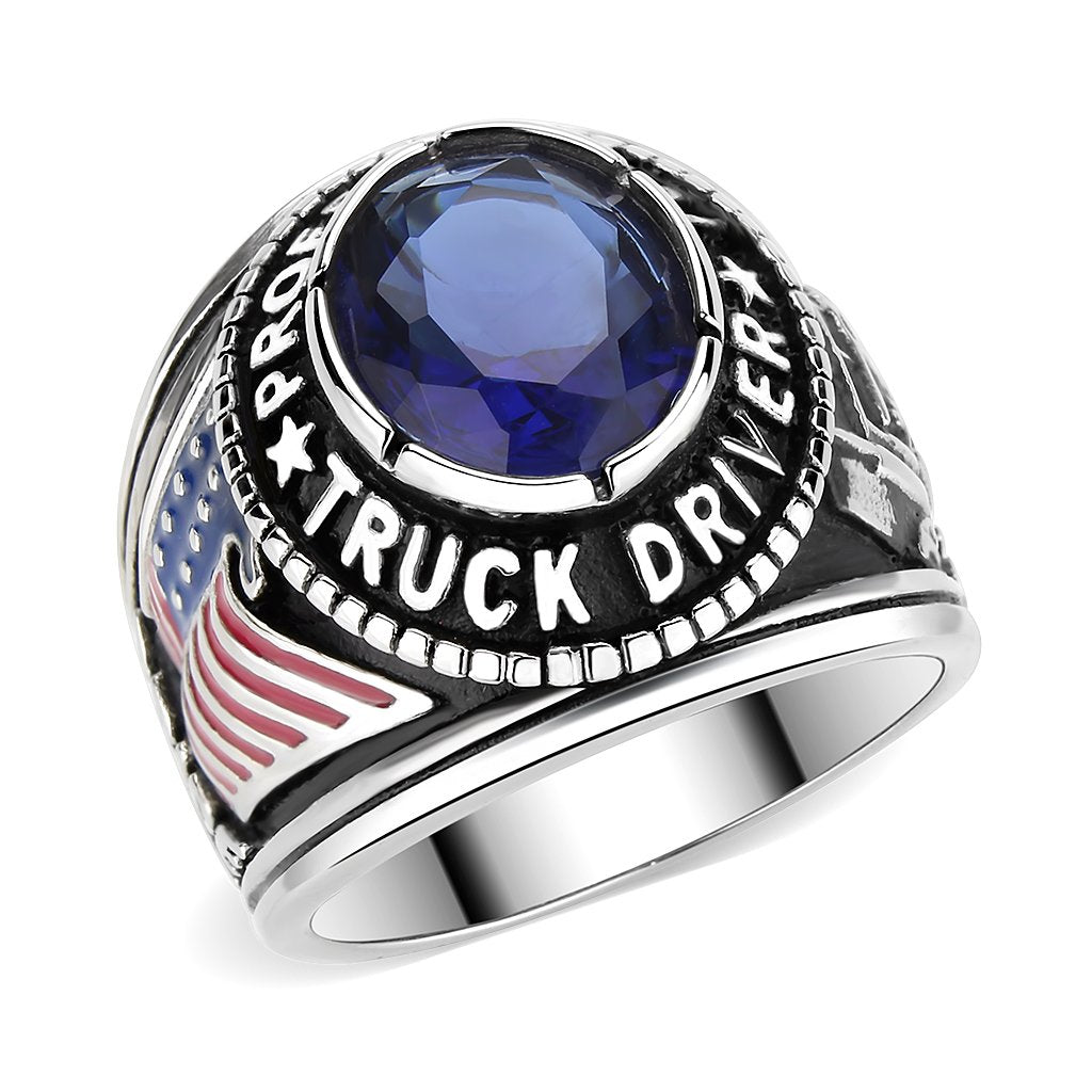 CJ30320 Wholesale Men's Stainless Steel Montana Blue Stone Professional Truck Driver Ring