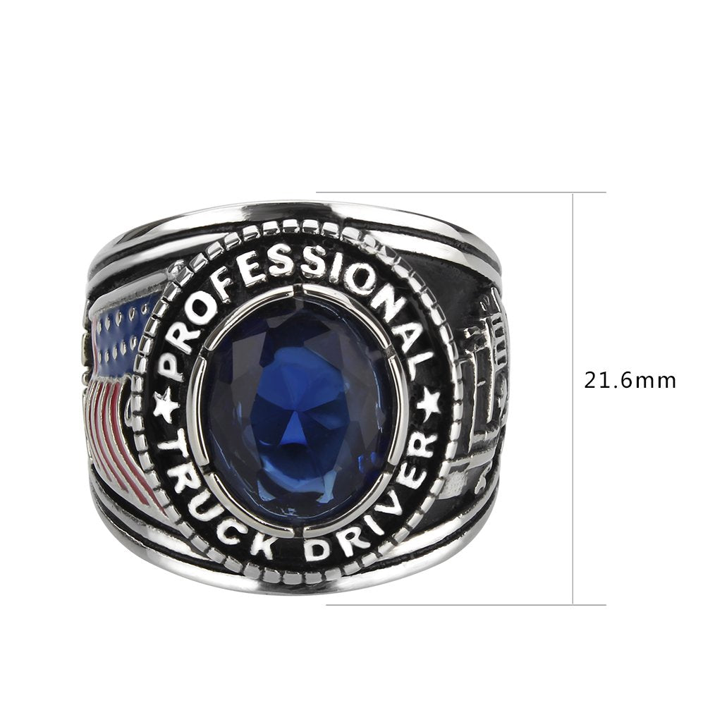 CJ30320 Wholesale Men's Stainless Steel Montana Blue Stone Professional Truck Driver Ring