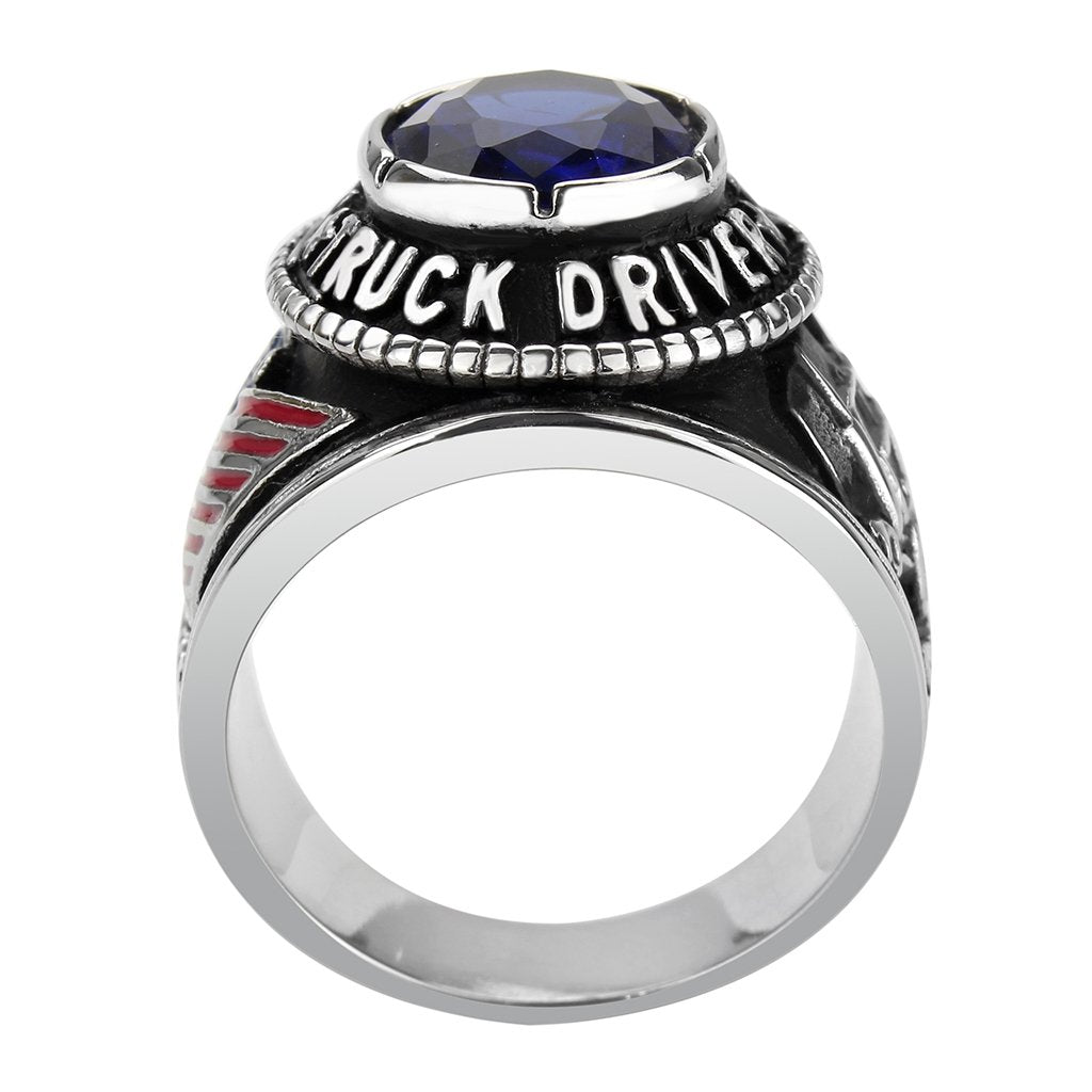 CJ30320 Wholesale Men's Stainless Steel Montana Blue Stone Professional Truck Driver Ring