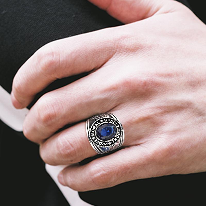 CJ30320 Wholesale Men's Stainless Steel Montana Blue Stone Professional Truck Driver Ring