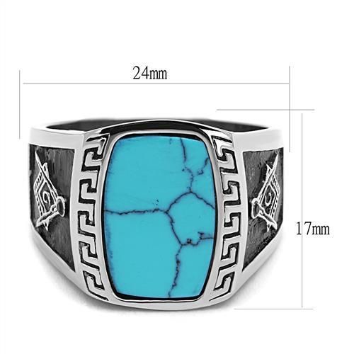 CJE3044 Wholesale Men's Stainless Steel High polished Synthetic Sea Blue Masonic Ring