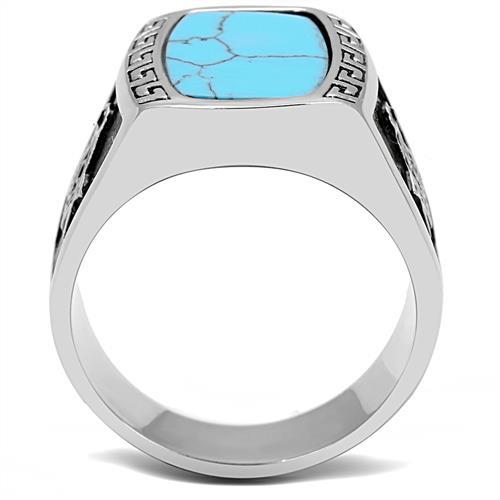 CJE3044 Wholesale Men's Stainless Steel High polished Synthetic Sea Blue Masonic Ring