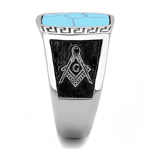 CJE3044 Wholesale Men's Stainless Steel High polished Synthetic Sea Blue Masonic Ring