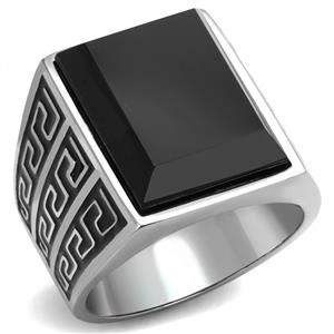 CJE3076 Wholesale Men's Stainless Steel Jet Synthetic Onyx Ring