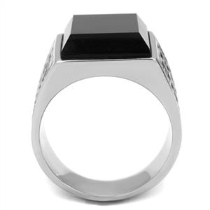 CJE3076 Wholesale Men's Stainless Steel Jet Synthetic Onyx Ring