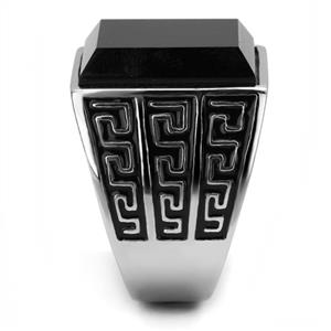 CJE3076 Wholesale Men's Stainless Steel Jet Synthetic Onyx Ring