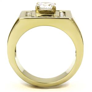 CJE3079 Wholesale Men's Stainless Steel IP Gold Clear Round AAA Grade CZ Ring